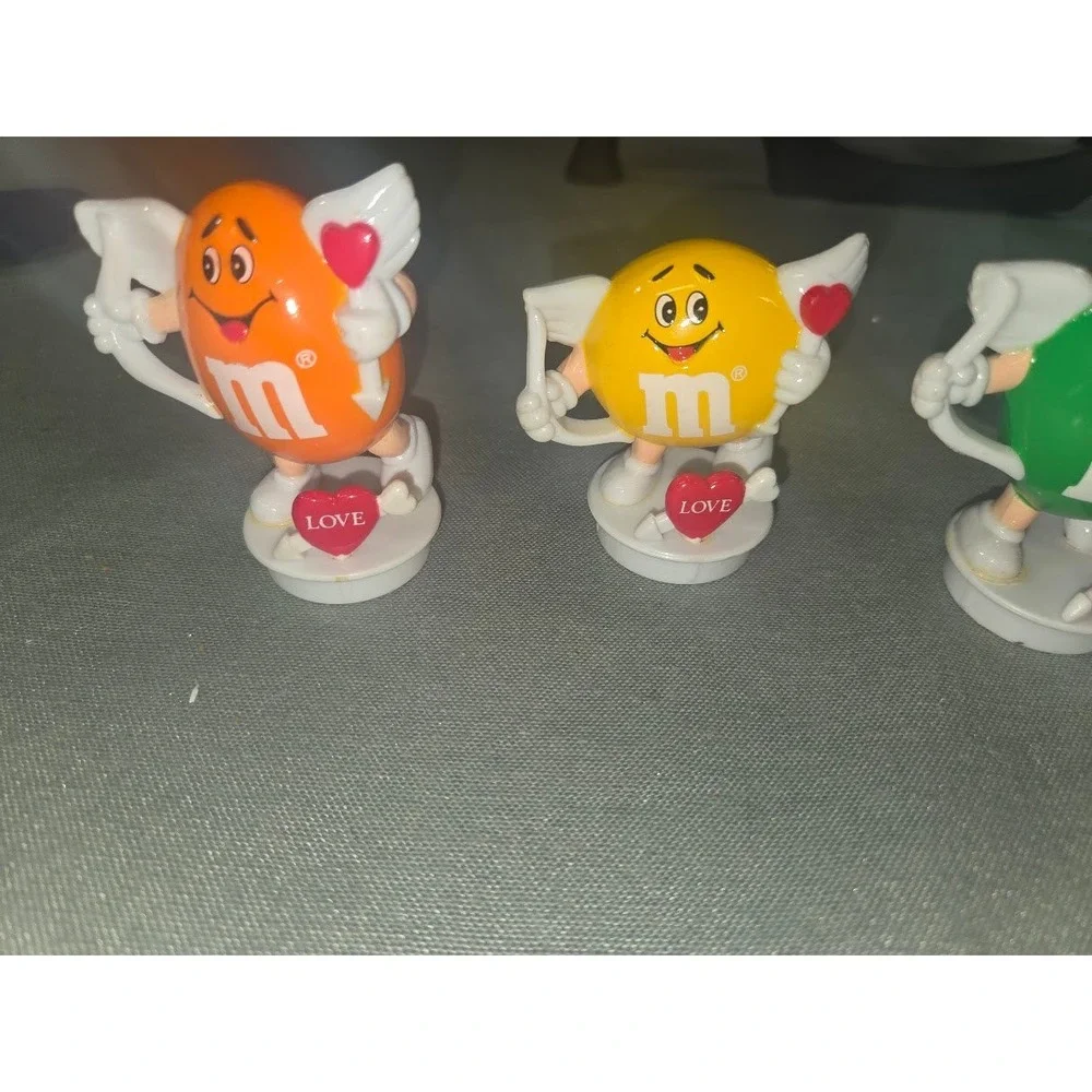 M&M Cupid Figures Set of 4 Valentine Love Hearts Orange Yellow Green Brown 2000s